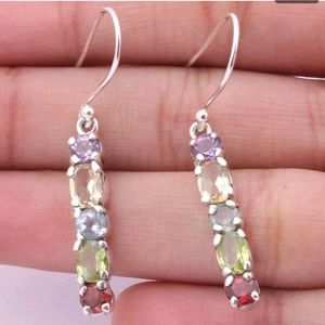 (SOLD) Multi-Stone, Dangle, 925 Sterling Silver Earrings
